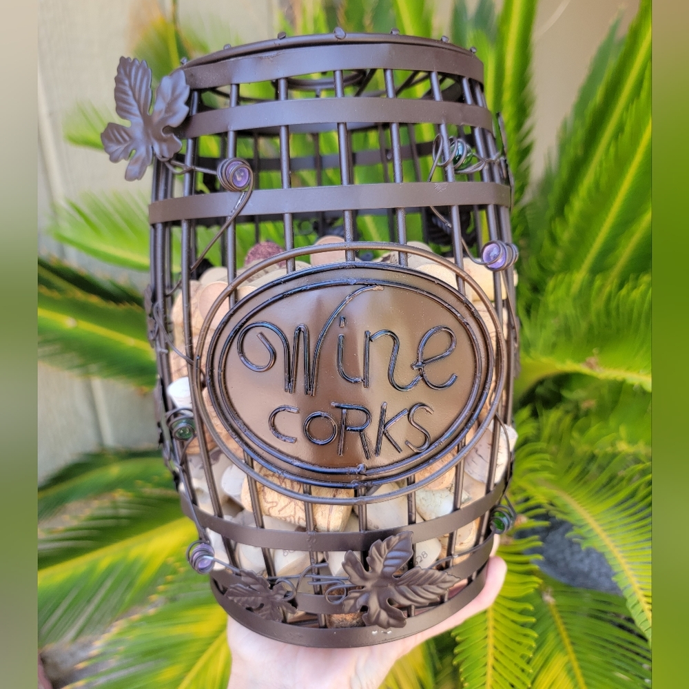 Wine Cork Holder - Metal Home Decor for Kitchen - Cute Barrel Vine